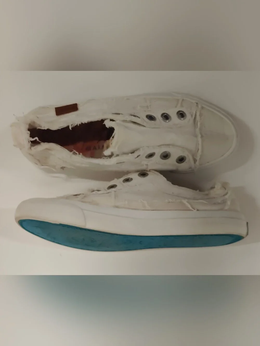 Women's White Canvas Slip-On Sneakers with Frayed Trim